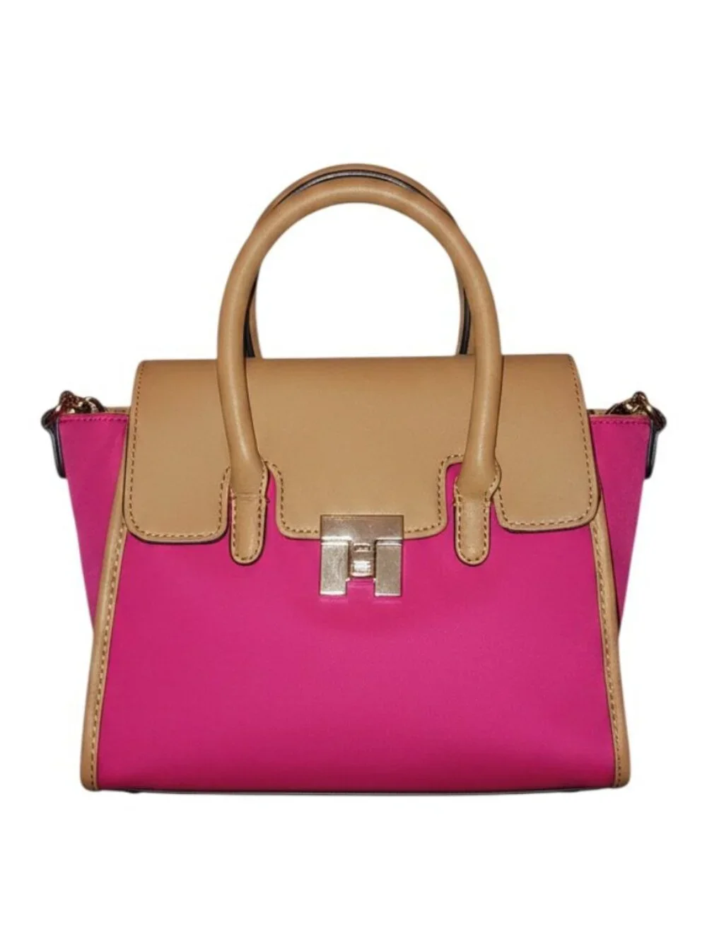 Tommy Hilfiger Colorblock Satchel Pink Tan Top Handle Crossbody Handbag